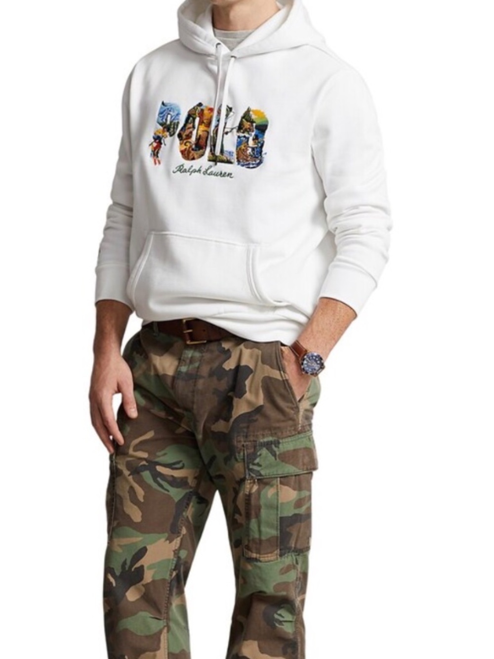 Polo Ralph Lauren Sportsman Embroidered White Fleece Hoodie Sweatshirt Medium